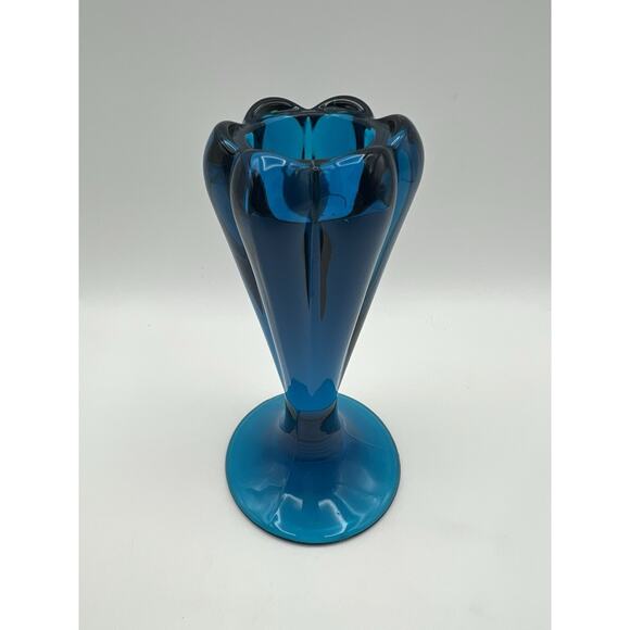 Viking Glass Bluenique 6 Petal Lighter 6” MISSING Lighter Insert AS IS Vintage - Picture 2 of 6